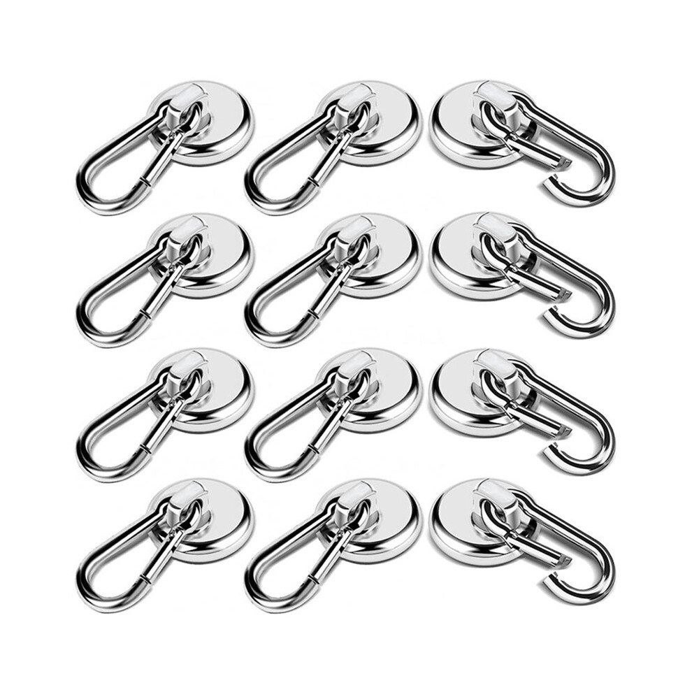 12 Pack Strong Magnetic Hooks, 60Lbs Heavy Duty Magnet Hooks Strong Neodymium Magnets With Carabiner Hook 6033158029283