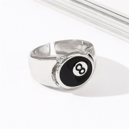 8  Pool  Ring,Adjustable Number Black 8 Eight Pool Billiard Ring, for Pool Lovers, Billiards Men'S Ring 2