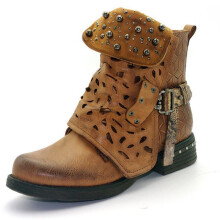 (Yellow,EU39=Foot Length24.5cm)Damen Nieten Goth Reißverschluss Stiefeletten Chelsea Hohl Punk Schnalle Martin Schuhe