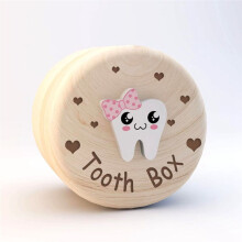 BoîTe à Dents pour Filles, BoîTe en Bois SculptéE en Forme de CœUr avec Dent 3D, BoîTe de Rangement Souvenir de Dent TombéE, Cadeau