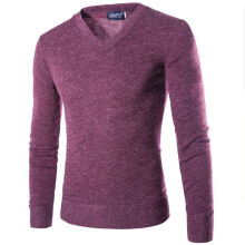 (Purple,L)Hombres Manga Larga Cuello en V Tejido Cárdigan Pullover Calentador Jersey Suéter Prenda para el torso Camisa