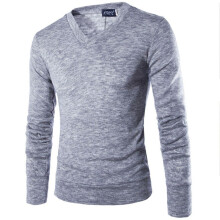 (Light Gray,L)Hombres Manga Larga Cuello en V Tejido Cárdigan Pullover Calentador Jersey Suéter Prenda para el torso Camisa