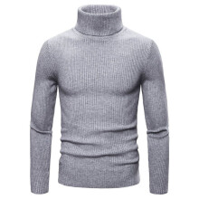(LightGray,XL)Camiseta para Hombres Manga Larga Sólida Cuello Alto Cuello Alto Pullover Jersey Suéter Top