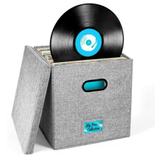 Vinyl Record Storage Box with Lid and Handles, LP Record Organizer, Stylish Home Decor, Protective Album Holder