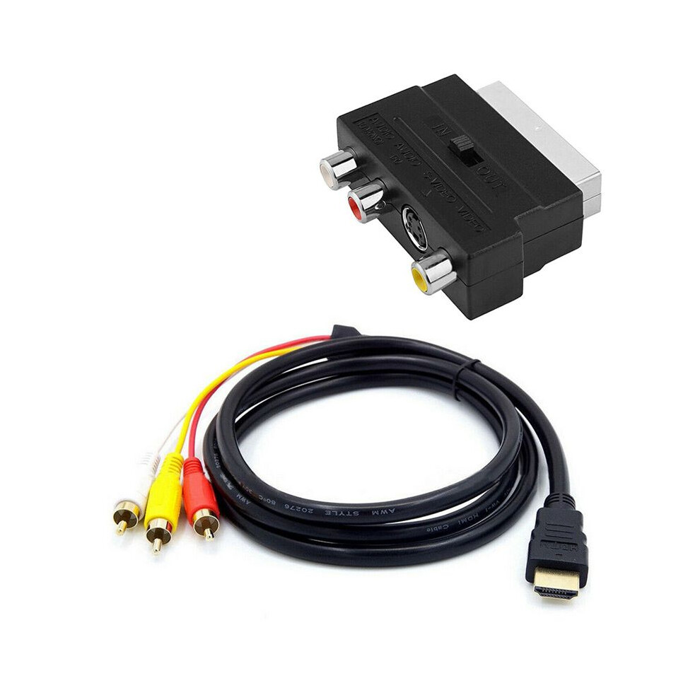 1080P -Compatible Male S-Video To 3 Rca Av Audio Cable W/Scart To 3 Rca Phono Adapter 6031265213755