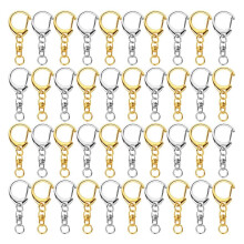 100 Piece D Hook Keychain Hardware with Jump Rings, Metal Split Key Ring Clips with Chain for Charm Making DIY