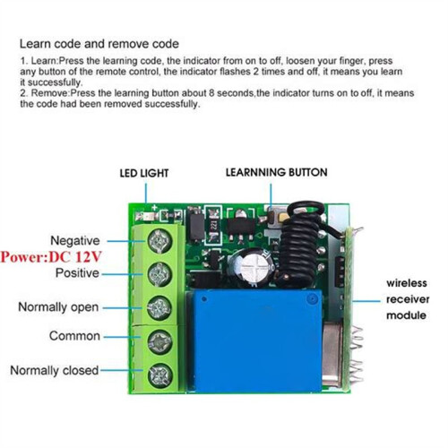 12V RF Asking Code Relay Receiver 433MHz Universal Wireless Remote Control  433 MHz Transmitter Button Module 2