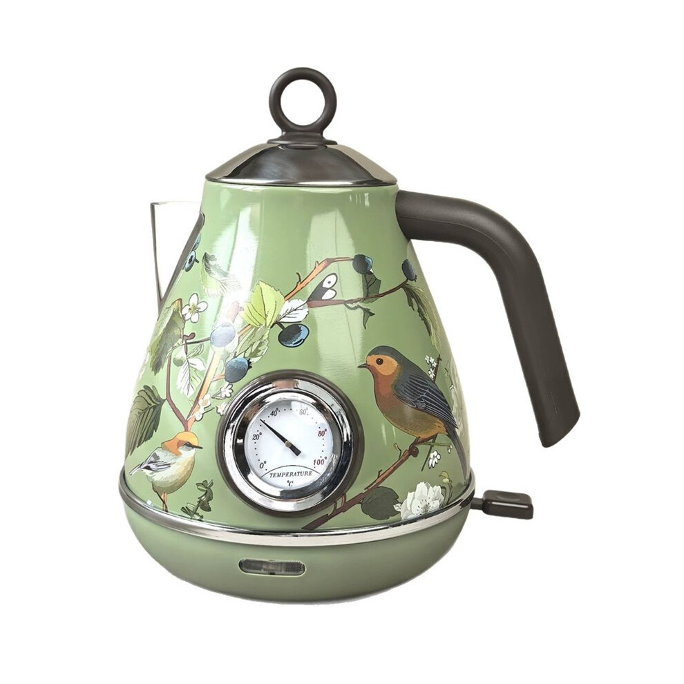 1.7L Retro Electric Kettle 1850W Handmade Decals Auto Power Off Stainless Steel Teapot for Quick Boiling EU Plug