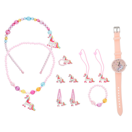 2Sets Schmuckset Uhr Armband Haarschmuck Pink 2