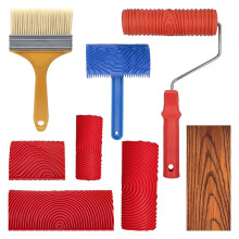 8Pcs Wood Grain Tool Set Wood Texture Paint Tool DIY Rubber Wood Pattern Painting Roller for Wall Room Art Decoration