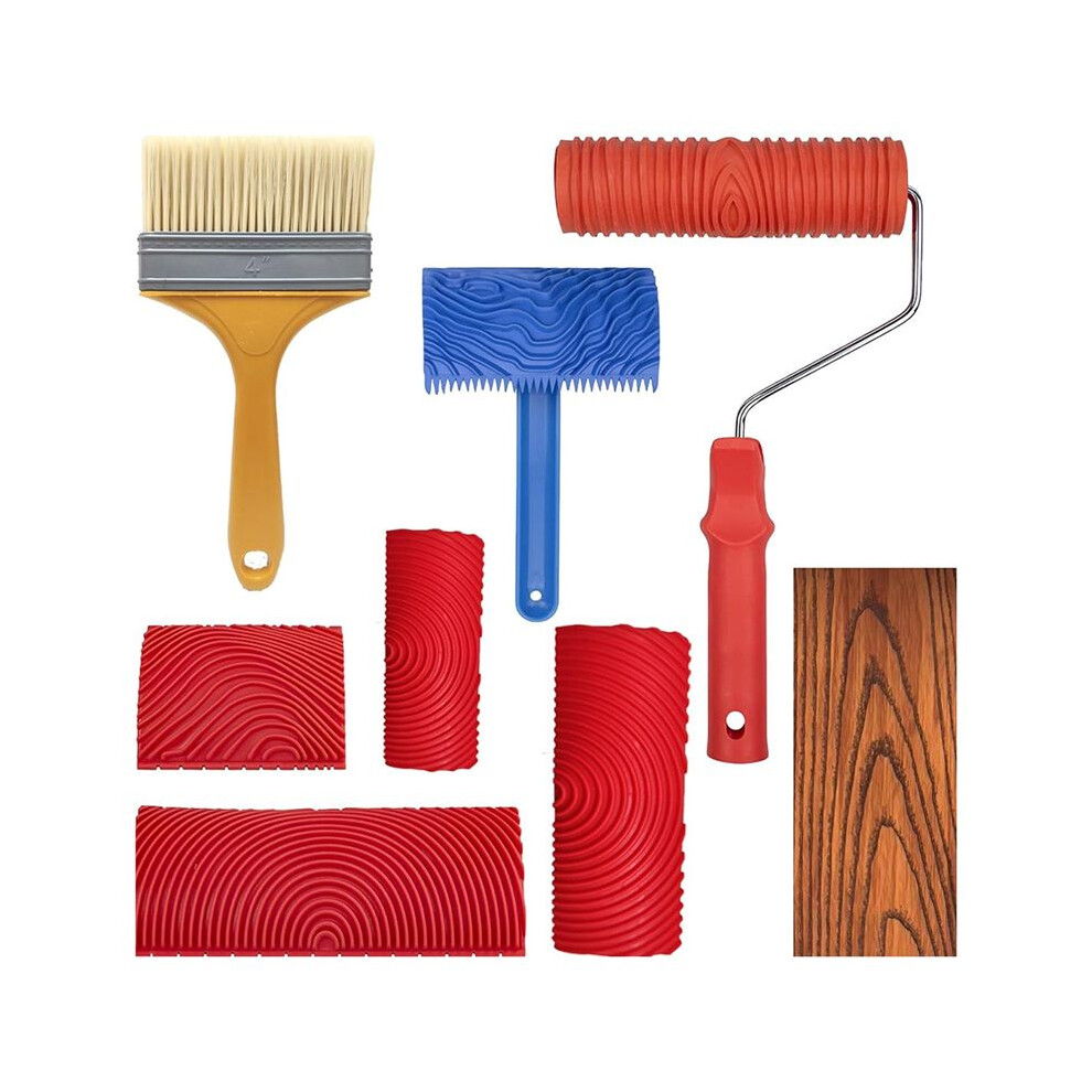 8Pcs Wood Grain Tool Set Wood Texture Paint Tool Diy Rubber Wood Pattern Painting Roller For Wall Room Art Decoration 4713301961838