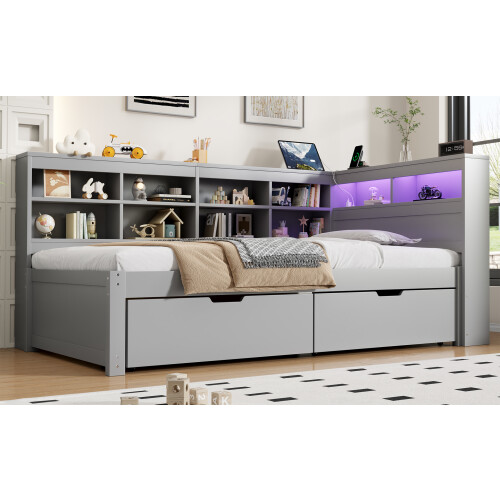 3ft Single Daybed with Two Storage Drawers and Beside Storage 1