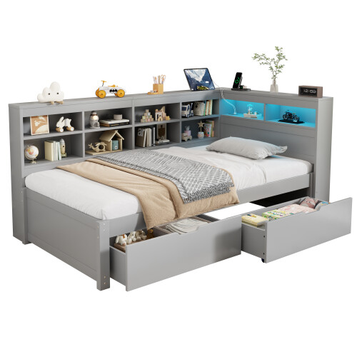 3ft Single Daybed with Two Storage Drawers and Beside Storage 2