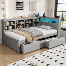 3ft Single Daybed with Two Storage Drawers and Beside Storage