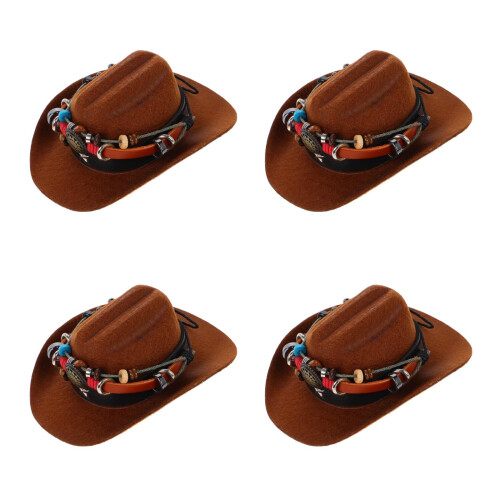 4Stk Mini Cowboy Hüte Auto Innenraum Mehrfarbig Polyester 2