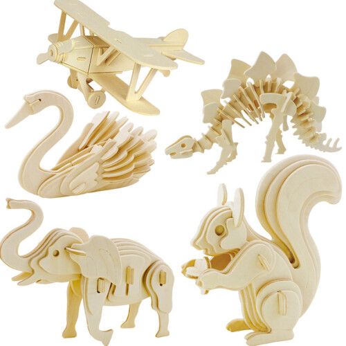 2Sets Holz 3D Puzzles Beige Kinderpuzzles - & Dekorationsspiel