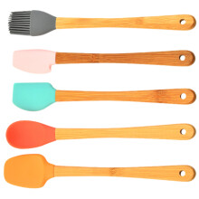 10Stk Silikon Spatel Set Mit Bambusgriff Für Backen Bunt