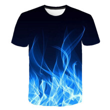 (Blue Fire, 5XL) Tshirt Print 3d Flame Hypnosis Men Women Colorful Print Casual Sleeve Short Top