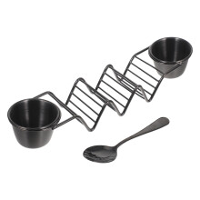 1Set Versatile Black Taco Serving Tray with Stainless Steel Sauce Cups