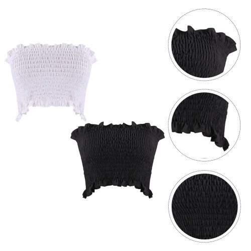 6Pièces Crop Top Noir En Polyester Design Stylé Et Confortable