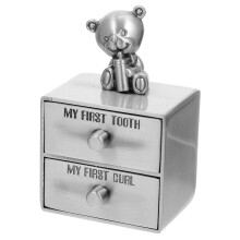 5Pcs Silver Baby Teeth Storage Box with Bear Design 2-Drawer Keepsake