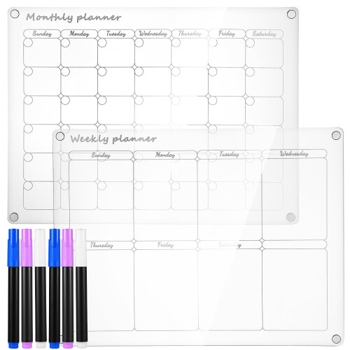 4Pcs Magnetic Transparent Acrylic Memo Boards Schedule Message Boards