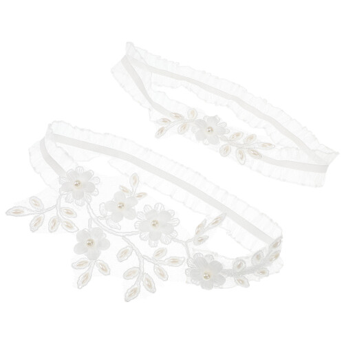 2Paare Weiße Hochzeit Strumpfhalter Elastisch Spitze Mit Perlendekor 1
