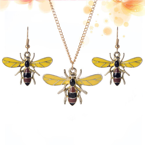 3Stk Bee Schmuckset Gelb Mode Halskette Ohrringe Set 1