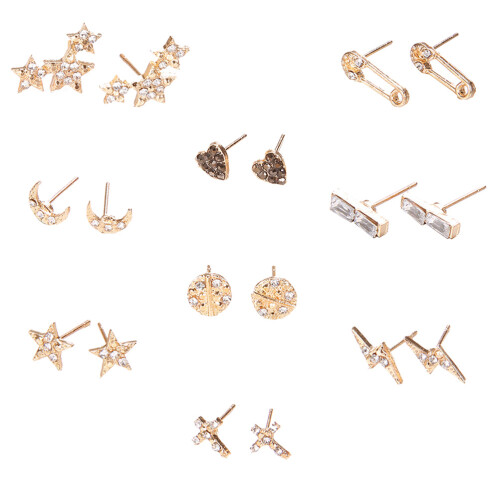 18Paires Boucles D'oreilles Dorées Cœur Étoile Simple