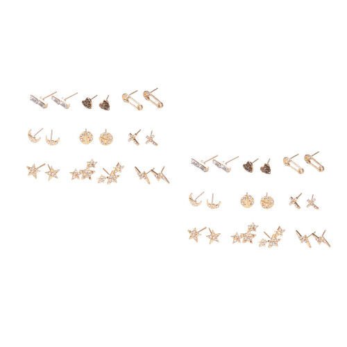 18Paires Boucles D'oreilles Dorées Cœur Étoile Simple 1