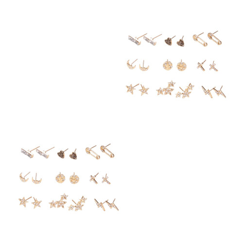 18Paires Boucles D'oreilles Dorées Cœur Étoile Simple 2
