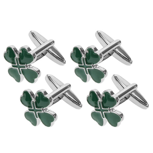 10Paires Boutons Manchette Métal Vert Trèfle Élégant 2