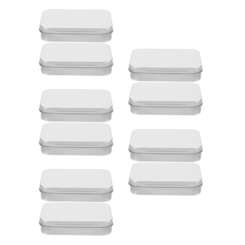 10Pcs Silver Small Tin Boxes Hinged Metal Box Compact Portable Storage 2