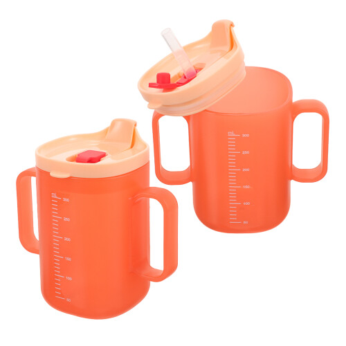 4Pcs Non Spill Elderly Drinking Cups with Wide Handle Orange 2