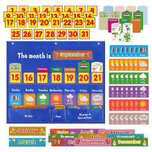 2Sets Multi Kids Weekly Calendar Pocket Chart Educational Wall Hanging