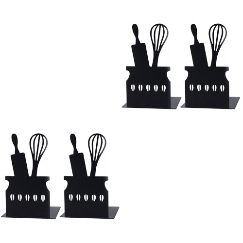 4Pcs Black Iron Bookends Kids Book Holders for Daily Use 1
