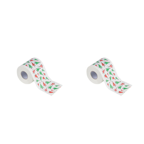 2Pcs Xmas Table Tissue Roll White Santa Print for Cleaning & Decor 2