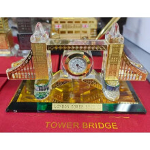 London Tower Bridge Gold Glass Table Clock