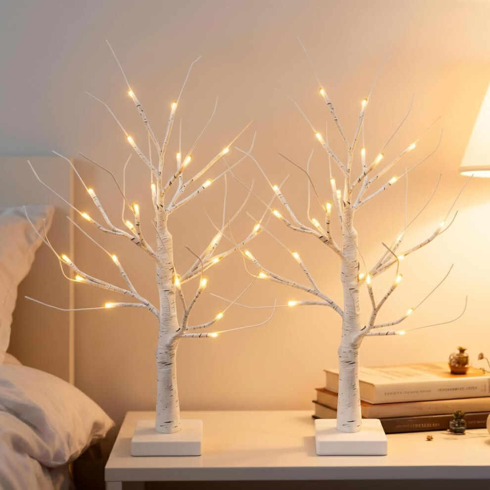 Shatchi 2Pcs Mini Twig Christmas Tree 2Ft White Birch Led Tabletop Xmas Decor - Image 3