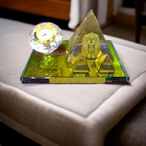 Crystal Pyramid Glass Desk Clock with Gold Stand 2