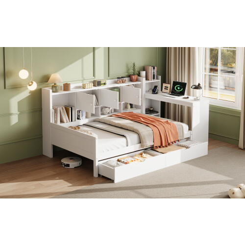3ft Single Daybed with Storage Drawers and Bookcase 1