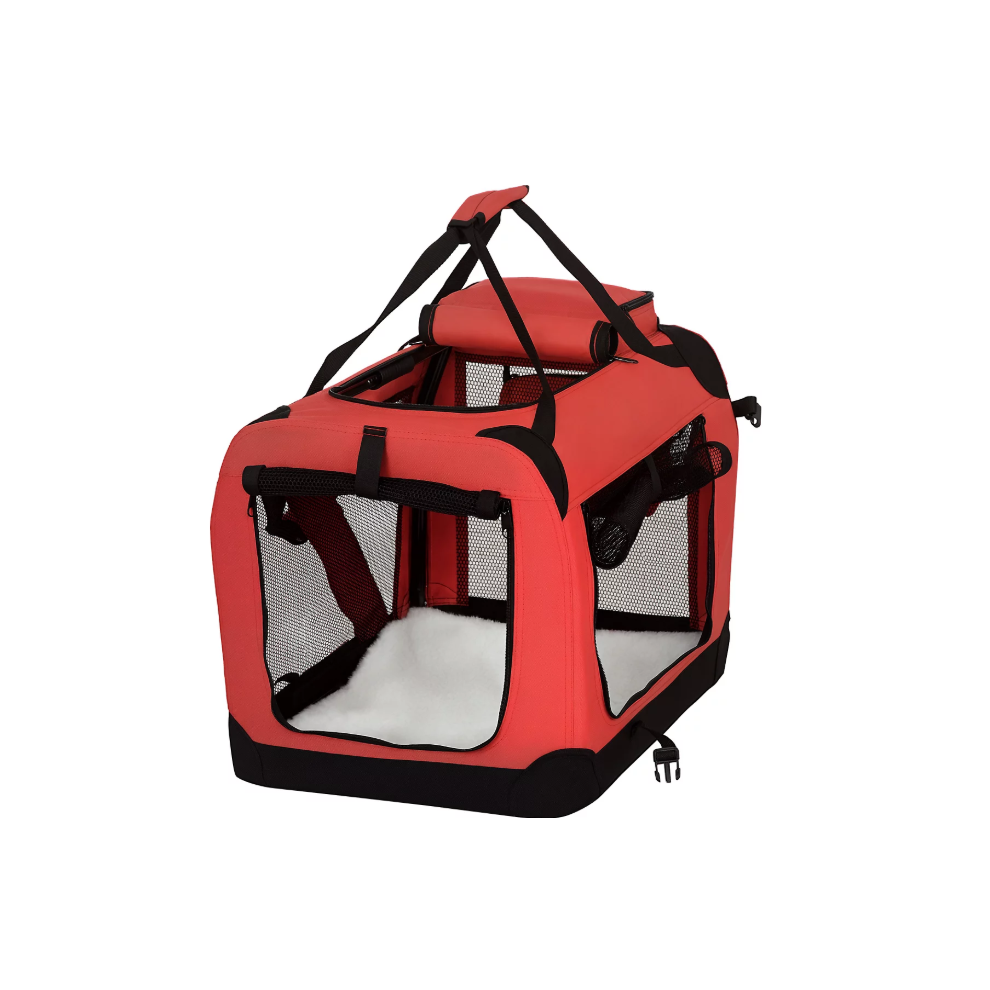 Pawhut 60Cm Foldable Pet Carrier, Soft Side Pet Travel Crate W/ Mat, Red