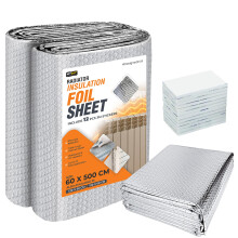 (500 x 60 cm) Radiator Insulation Foil Sheet With Stickers Heat Reflective Anti UV Thermal Backing For Wall Floor Radiators