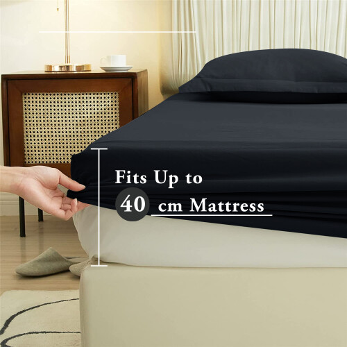 Imperial Rooms (Black, Double) Extra Deep 40CM Fitted Sheet Bed Sheets Single Double King