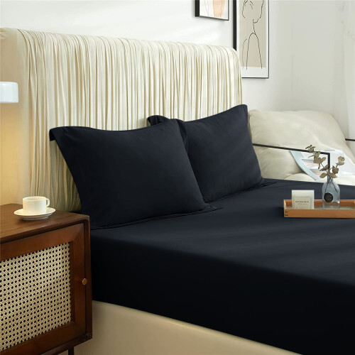Imperial Rooms (Black, Super King) Extra Deep 40CM Fitted Sheet Bed Sheets Single Double King 2
