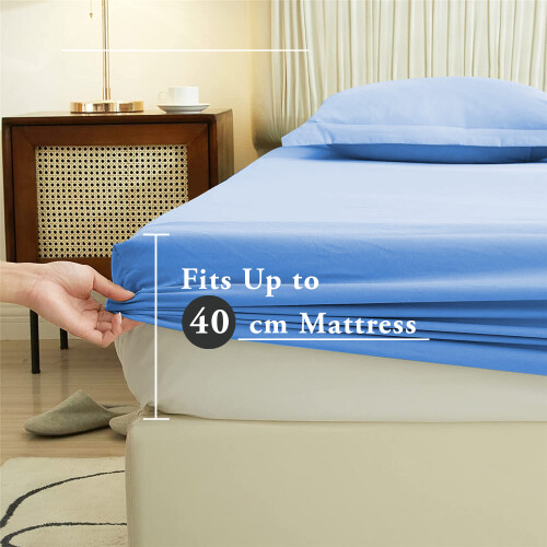 Imperial Rooms (Sky Blue, Double) Extra Deep 40CM Fitted Sheet Bed Sheets Single Double King