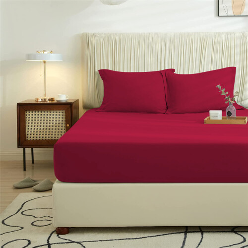 Imperial Rooms (Red, Single) Extra Deep 40CM Fitted Sheet Bed Sheets Single Double King 2