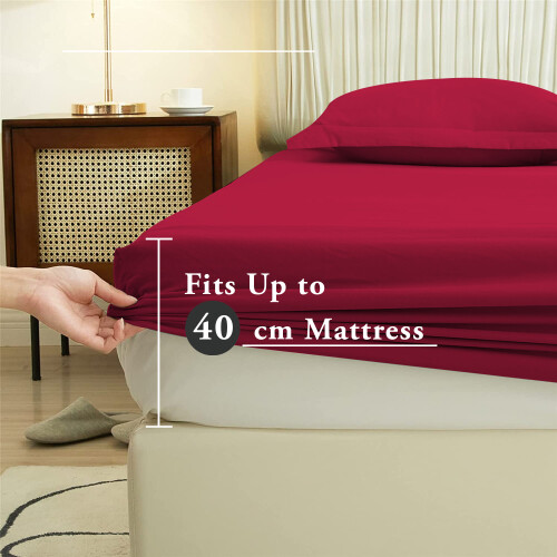Imperial Rooms (Red, Single) Extra Deep 40CM Fitted Sheet Bed Sheets Single Double King