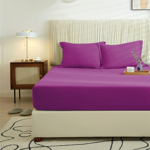 Imperial Rooms (Purple, Single) Extra Deep 40CM Fitted Sheet Bed Sheets Single Double King 1