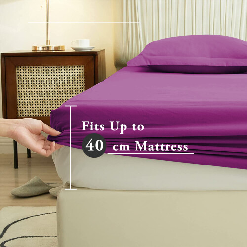 Imperial Rooms (Purple, Single) Extra Deep 40CM Fitted Sheet Bed Sheets Single Double King 2